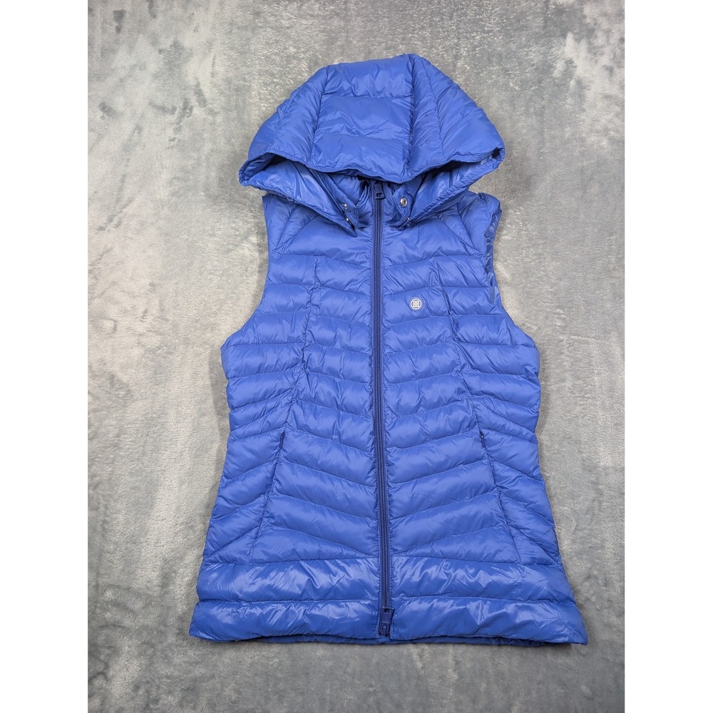 G/FORE Vest Womens Small Blue Hooded Puffer Quilted Full Zip Nylon Golf Warm